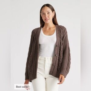 Quince 100% Organic Cotton Oversized Knit Cardigan Sweater - Brown. NWOT